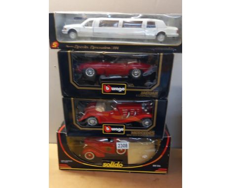 Burago Jaguar 1:18, Mercedes 1:20, Solido Ford, Pompiers &amp; a Lincoln Limousine 1:24 scale 