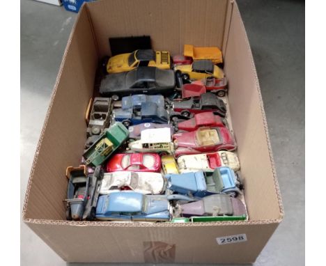 A box of play worn diecast including Dinky, Solido, Matchbox etc 