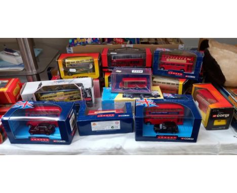 A good lot of boxed Corgi buses including trams 