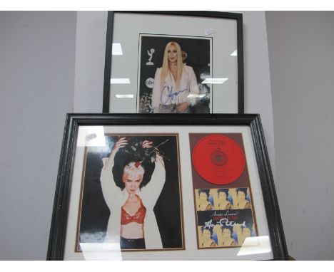 Annie Lennox Montage, to include silver ink signed cd cover. Cher ink signed photograph (both unverified).