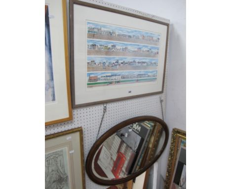 Ros Donaldson 'Crag Path' Limited Edition Colour Print of 850, four images in single frame, oval bevelled wall mirror in maho