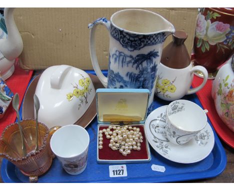 Carltonware, teapot and butter dish of rounded triangular form, Victoria Jubilee cup and saucer, Burma jug, Shelley 1911 beak