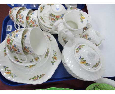 Aynsley "Cottage Garden" Teaware, including teapot, thirty five pieces:- One Tray.