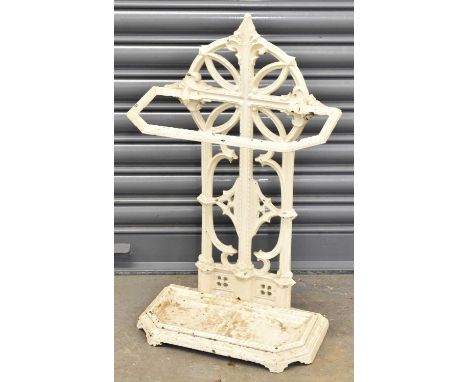 A white painted cast iron stick stand, height 64cm. 