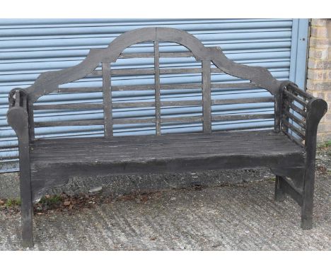 A modern teak Lutyens garden bench, width 160cm.