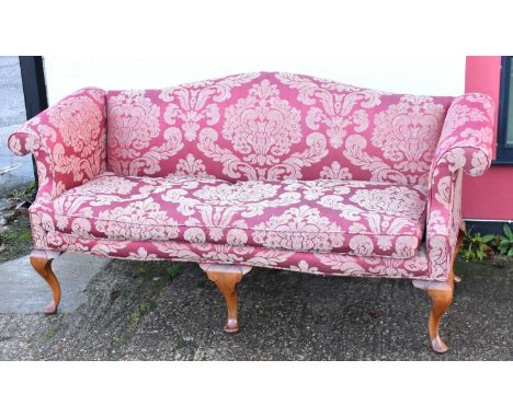 A reproduction Queen Anne style upholstered sofa on cabriole supports, width approx 195cm.