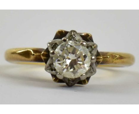 An 18ct yellow gold diamond solitaire ring, the central stone approx 0.50ct, size K, approx 3.5g.