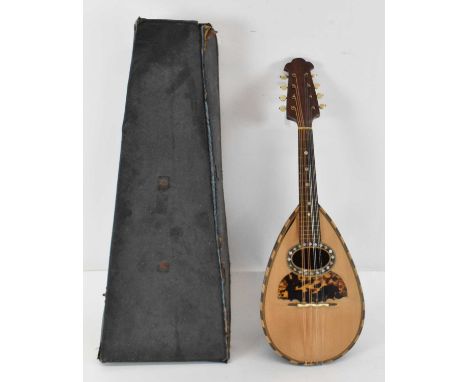 An early 20th century Italian 'Il Globo' eight string bowl back mandolin with inlaid and mother of pearl decoration, cased.