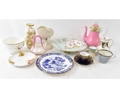 ROYAL WORCESTER; a group of assorted 19th century and later ceramics, including a pink ground teapot, milk jug, large bowl, b