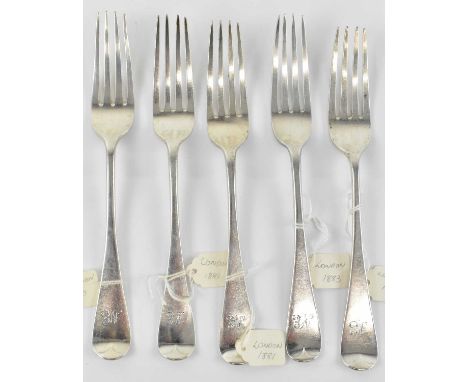 CHAWNER &amp; CO; a pair of Victorian hallmarked silver forks, London 1880, another pair of Victorian hallmarked silver forks