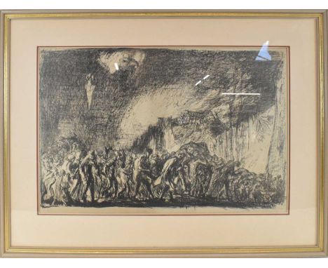 SIR FRANK WILLIAM BRANGWYN (1867-1956); large lithograph, crowd scene, signed in pencil to the margin, 46 x 69cm, framed and 