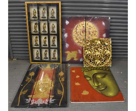 A mixed lot of Oriental interest including montage of twelve figures, various pictures, wall panels etc (8).