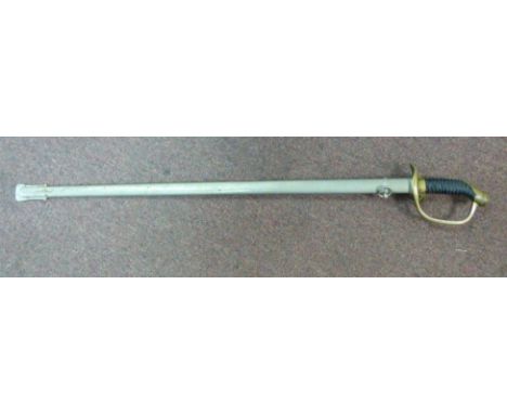 An early 20thC North European infantry dress sword, having a moulded, ribbed shagreen handgrip, a lacquered brass guard and a