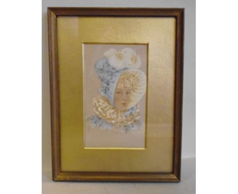 Early 20thC British School - a head and shoulders portrait study, a young woman wearing a bonnet  oil on board  bears an MJ m