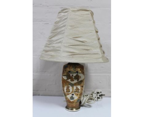 A Japanese Satsuma earthenware table lamp with shade 