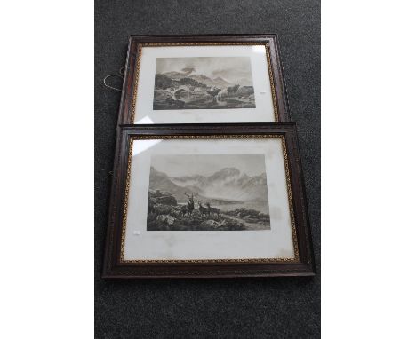 Two early 20th century oak framed black and white prints "Strands Bridge, Wastdale" and "Buttermere"  by F W Hayes printed by