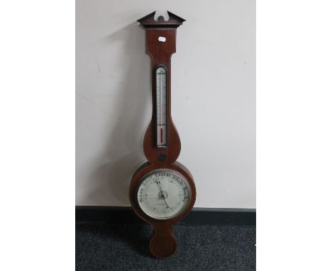 A Victorian inlaid mahogany banjo barometer by F Robson &amp; Company of Newcastle upon Tyne 