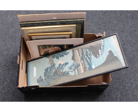 A box of six assorted oriental and Indian framed prints 