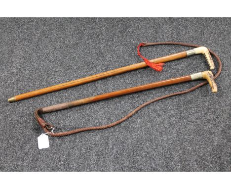 An antler handled sword stick and similar riding whip CONDITION REPORT: Blade 52cm long and 4mm at its widest. Slightly bent 