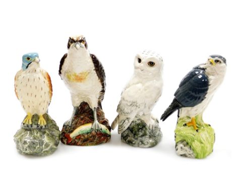 Four Royal Doulton pottery Scotch whisky decanters, for Whyte and Mackay, modelled by John G Tongue, comprising Merlin, Snowy
