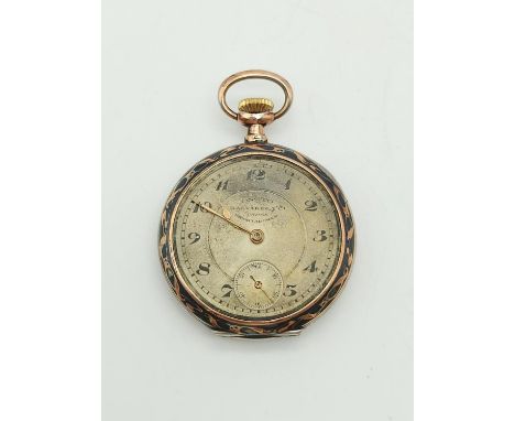 An antique ONOTO silver and 9 K rose gold pocket watch, beautifully decorated with pheasant and flowers on verso. Dial size: 