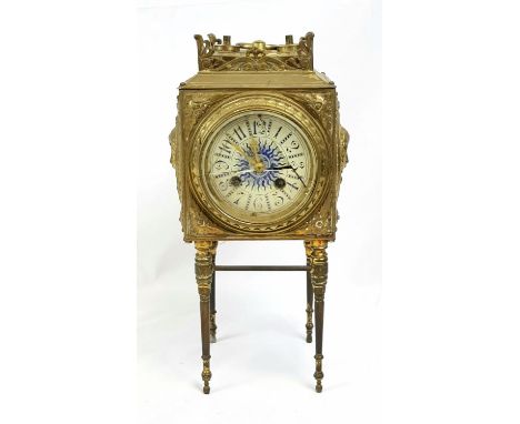 An Unusual Antique Project French Mantel Clock. Ceramic dial is broken. Decorated in a Louis IIV style. 40cm tall. Needs work
