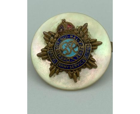 Vintage SWEETHEART BROOCH for the Royal Army Service Corps,in unusual Circular shape, having Gold lettering picked out on a d