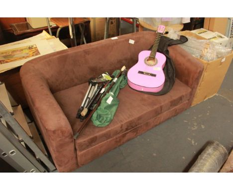 TWO SEATER BROWN FABRIC SOFA (GOOD CONDITION) / GRADE: UNCLAIMED PROPERTY (DC5)