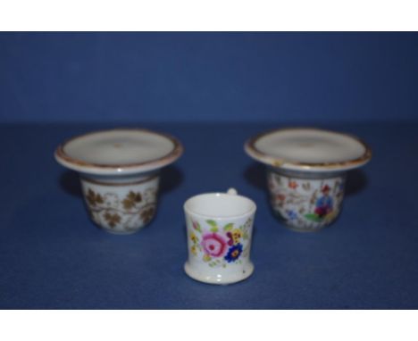 Two antique miniature "cups & saucers" and a miniature mug