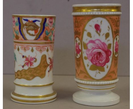 Two Spode bone china spill vases handpainted, C:1820.