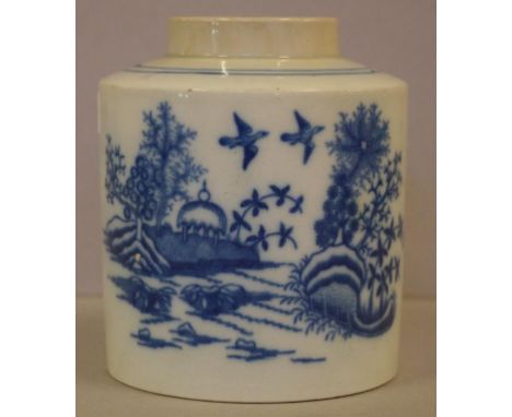 Late 18th century Worcester tea caddy fence pattern, crescent mark, 10cm high approx., faults