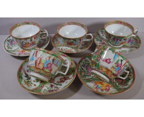 Five Chinese Famille Rose tea cups & saucers as inspected