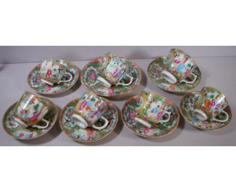 Seven various Chinese Famille Rose cups & saucers as inspected