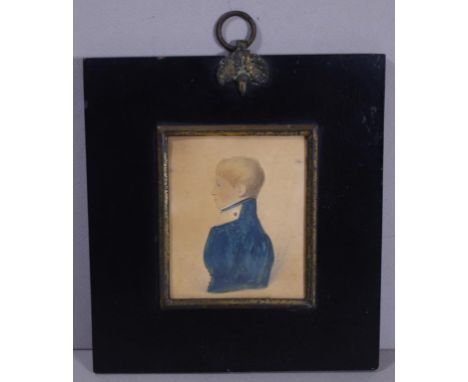 Early naval miniature attrib  A. Burt profile portrait of a midshipman in naval uniform. Attribution verso to  A. Burt. Water