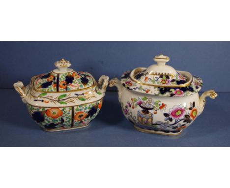 Two various Georgian porcelain sugar boxes to include Radford, pattern 748: & another similar. H14cms approx (taller).