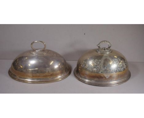 Two small Victorian silver plated food covers including W. Hutton, Sheffield,26cm wide (largest)