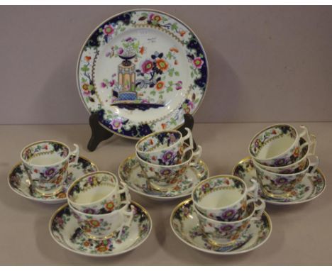 Early C19th Machin bone china part teaset to include, five each coffee cups, tea cups and saucers, and one saucer dish. Patte