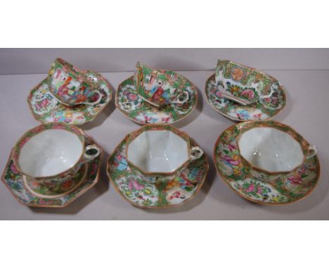 Six similar Chinese Famille Rose cups & saucers