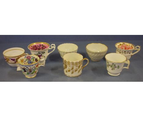 Eight various early 19th century English cups to include 2 Spode, Barr Worcester etc