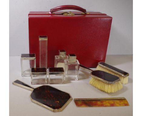 Asprey silver & tortoiseshell dressing table set hallmarked London 1933 (Asprey & Co Ltd), comprising of a mirror, 2 brushes,