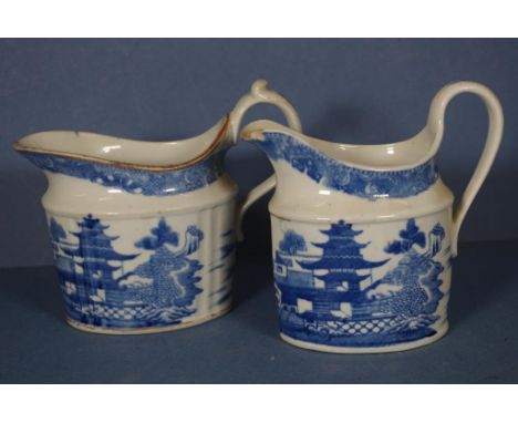 Two early 19th century Miles Masons creamers impressed M Masons to own, (small rim chip under spout)  the other unmarked