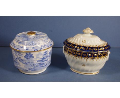 Two various Georgian sugar boxes to include Spode, blue & white, C; 1820: & Worcester, C;1816 (as inspected). H14cs approx (t