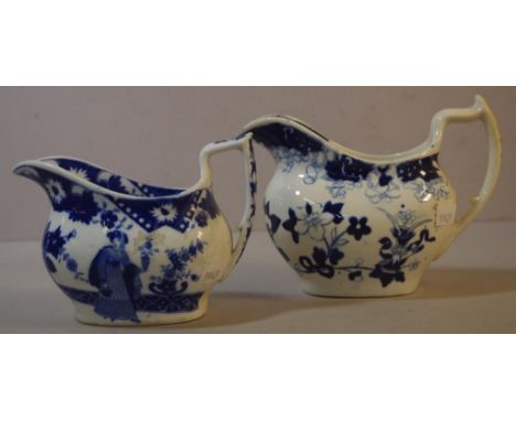 Two antique blue & white creamers one by Hilditch & the other by Radford