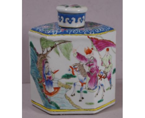 Early Chinese export figural porcelain tea caddy H15.5cm approx