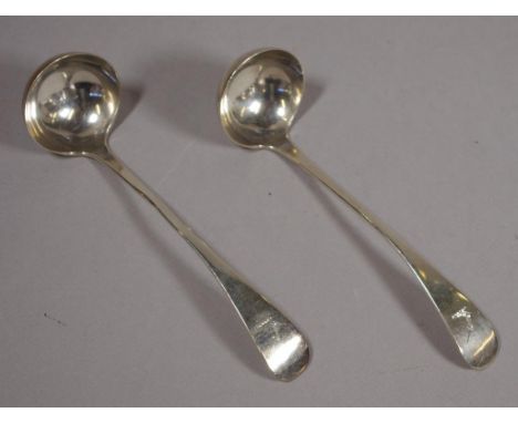 Pair of crested sterling silver sauce ladles Old English pattern, hallmarked Sheffield 1860 (Henry Wilkinson & Co), 16.5cm lo