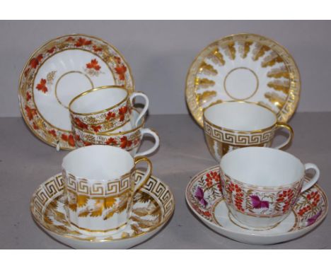 Early 19th century Coalport hard paste trio together with 3 Coalport style cups & saucers