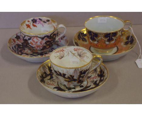 Early 19th century Barr Worcester cup & saucer and 2 hybrid hard paste cups & saucers, C;1810
