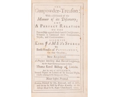Gunpowder Plot.- Barlow (Thomas) The Gunpowder-Treason: With a Discourse of the Manner of its Discovery..., initial imprimatu