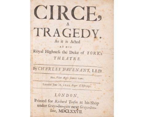 Davenant (Charles) Circe, a Tragedy, first edition, with final Epilogue/advertisement leaf, title with a few closed tears and
