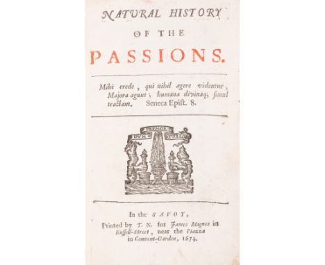 [Charleton (Walter)] Natural History of the Passions, first edition, title printed in red and black with woodcut device, lack